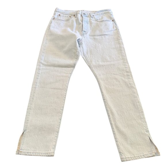 Levi's 501 Skinny Jean Button Fly Light Blue Bottom Slit Women's, Size 30 X 28 - Picture 1 of 13